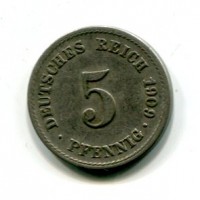 Germania, Guglielmo II (1888-1918): 5 pfennig 1909-F (KM#11)