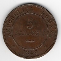 Roma, Seconda Repubblica Romana (1848-1849): 3 baiocchi 1849 (Gigante#7a)
