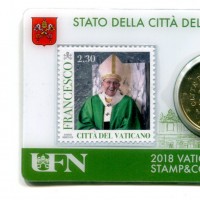 Vaticano 2018: 50 centesimi nella coincard originale zecca