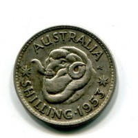 Australia, Elisabetta II (1952-2022): 1 scellino 1953 "Ariete" (KM#53)
