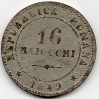 Roma, Seconda Repubblica Romana (1848-1849): 16 baiocchi 1849 (Gigante#2)
