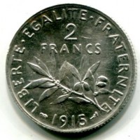 Francia, Terza Repubblica (1871-1940): 2 franchi 1915 (Gadoury#532)

