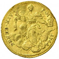 Roma, Benedetto XIV (1740-1758): zecchino 1744 (Muntoni#10c), grammi 3.36, colpetti al bordo