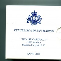 San Marino 2007: 10 euro "Giosuè Carducci", in confezione originale