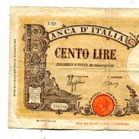 Repubblica Sociale Italiana: 100 lire 10/10/1944 "Grande B" (Gigante,BI#24B), forellino
