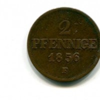 Germania, Sachsen-Albertine, Johann (1854-1873): 2 pfenning 1856-F (KM#1185)