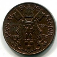 Vaticano, Pio XI (1929-1938): 5 centesimi 1933-34 (Gigante#79), rame rosso
