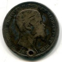 Vittorio Emanuele II (1861-1878): 1 lira 1860-Mi (Gigante#87), forata
