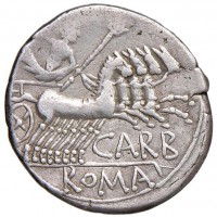 Papiria, M. Papirius Carbo (122 a.C.): denario (Varesi#448), grammi 3.87