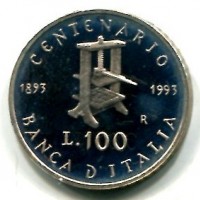 Repubblica Italiana: 1993, 100 lire "Banca d' Italia", da confezione zecca
