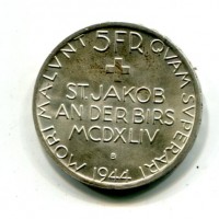 Svizzera, Confederazione: 5 franchi 1944 "St Jakob"
