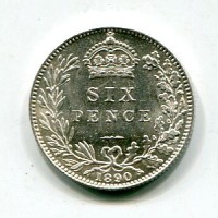Gran Bretagna, Vittoria (1837-1901): 6 pence 1890 (Spink#3929), conservazione eccezionale