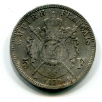Francia, Napoleone III (1852-1870): 5 franchi 1870-BB (Gadoury#739)
