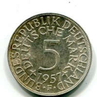 Germania, Rep. Federale (dal 1949): 5 marchi 1957-F (KM#112.1)
