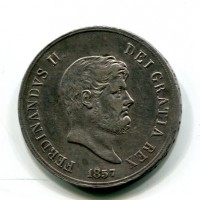 Napoli, Ferdinando II (1830-1859): piastra 1857 (Gigante#88), colpetto
