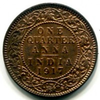 India Britannica, Giorgio V (1910-1936): 1/4 anna 1917 (KM#512), rame rosso
