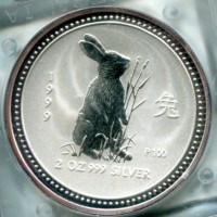 Australia, Elisabetta II (1952-2022): 2 dollari 1999 "Calendario lunare - anno del Coniglio"