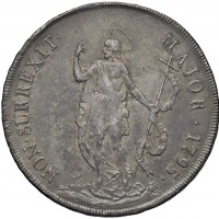 Genova, Dogi Biennali III fase (1637-1797): 8 lire 1795 (MIR#309/3; CNI#6; Lunardi#364), grammi 33.18. Patina scura