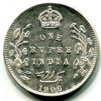 India Britannica, Edoardo VII (1901-1910): 1 rupia 1906 (KM#508)
