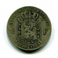 Belgio, Leopoldo II (1865-1909): 2 franchi 1880 (Morin#190)