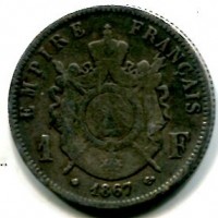 Francia, Napoleone III (1852-1870): 1 franco 1867-BB (Gadoury#463)
