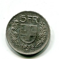 Svizzera, Confederazione: 5 franchi 1952, vari colpetti