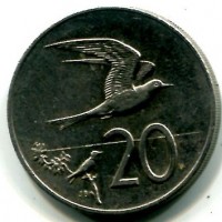Isole Cook, Elisabetta II (1952-2022): 20 centesimi 1992 "Sterna" 
