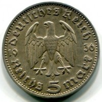 Germania, Terzo Reich (1933-1945): 5 marchi 1936-J"Aquila" (KM#86)

