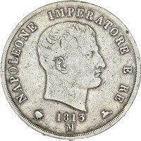 Milano, Napoleone I (1805-1814): 5 lire 1813 (Gigante#115)
