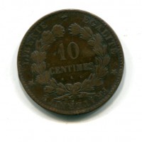 Francia, Terza Repubblica (1871-1940): 10 centesimi 1875-K (Gadoury#26Ta), colpetto