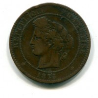 Francia, Terza Repubblica (1871-1940): 10 centesimi 1875-K (Gadoury#26Ta), colpetto