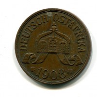 Africa Orientale Tedesca, Guglielmo II (1888-1918): 5 heller 1908-J(KM#11)