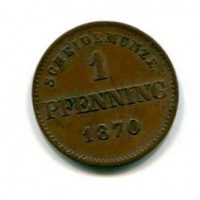 Germania, Bayern, Ludwig II (1864-1888): 1 pfenning 1870 (KM#856).