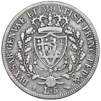 Carlo Felice (1821-1831): 5 lire 1824-To (Gigante#40)