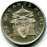 Vaticano, Sede Vacante (1958): 500 lire, città con accento (Gigante#261)
