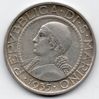 San Marino: 1935, 5 lire (Gigante#21)

