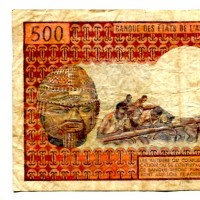 Camerun: 500 franchi 2002, firma 5 (Pick#15b), macchioline, forellini di graffettatrice
