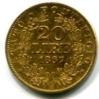 Roma, Pio IX (1846-1870): 20 lire 1867-XXII (Gigante#267)
