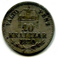 Ungheria, Francesco Giuseppe (1848-1916): 10 krajczar 1870 (KM#451.1)
