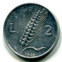 Repubblica Italiana (dal 1946): 2 lire 1946 "Spiga" (Gigante#324)