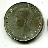 Svezia, Gustaf VI (1950-1973): 5 kronor 1959 (KM#830)
