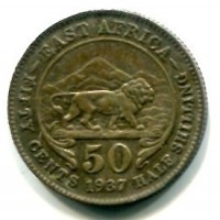 East Africa, Giorgio VI (1936-1952): 50 cent. 1937 (KM#27)
