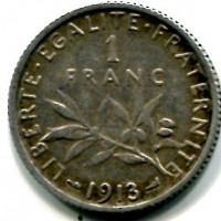 Francia, Terza Repubblica (1871-1940): 1 franco 1913 (Gadoury#467)
