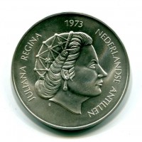 Antille Olandesi, Giuliana (1948-1980): 25 gulden 1973 "Anniversario di Regno" da confezione zecca  (KM#14)