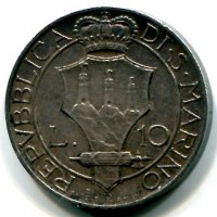 San Marino: 1931, 10 lire (Gigante#10), con cartellino di provenienza Crippa
