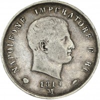 Milano, Napoleone I (1805-1814): 5 lire 1814, puntali sagomati (Gigante#124)