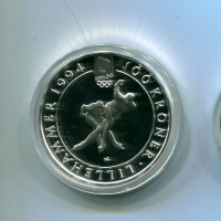 Norvegia, Harald V (dal 1991): 100+50 kroner 1991 "Lillehammer 1994-ice skating" (KM#/), in confezione originale, scatola con qualche macchia di umidità