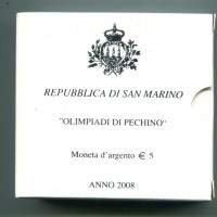 San Marino 2008: 5 euro "Olimpiadi di Pechino", in confezione originale
