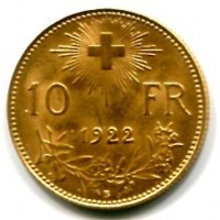 Svizzera, Confederazione: 10 franchi 1922
