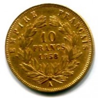 Francia, Napoleone III (1852-1870): 10 franchi 1858-A (Gadoury#1014)
